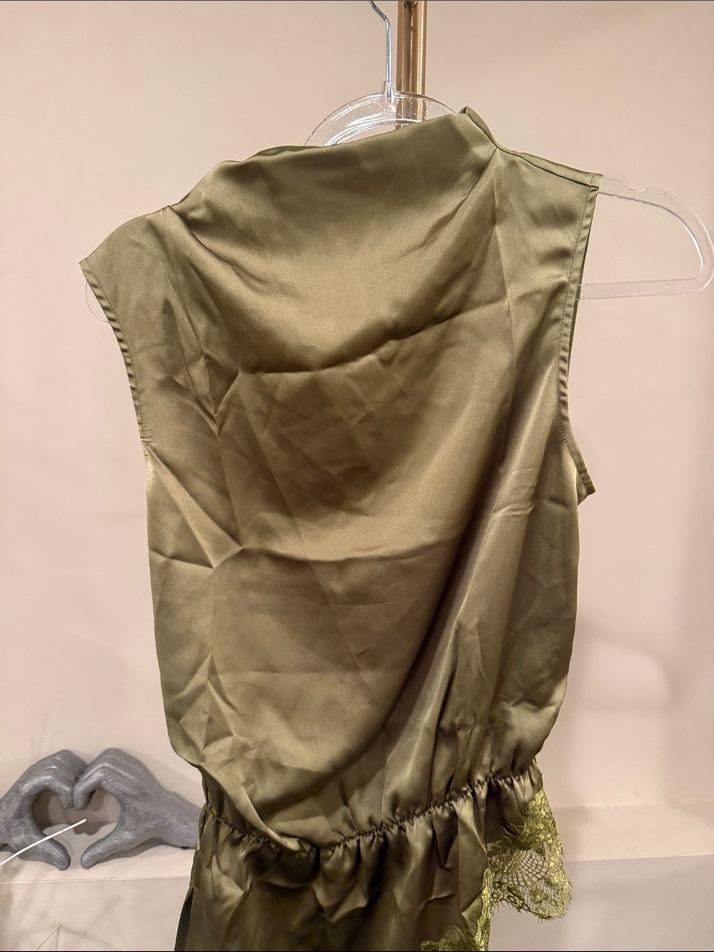 Commense assymetrical green olive silky top - Picture 3 of 5